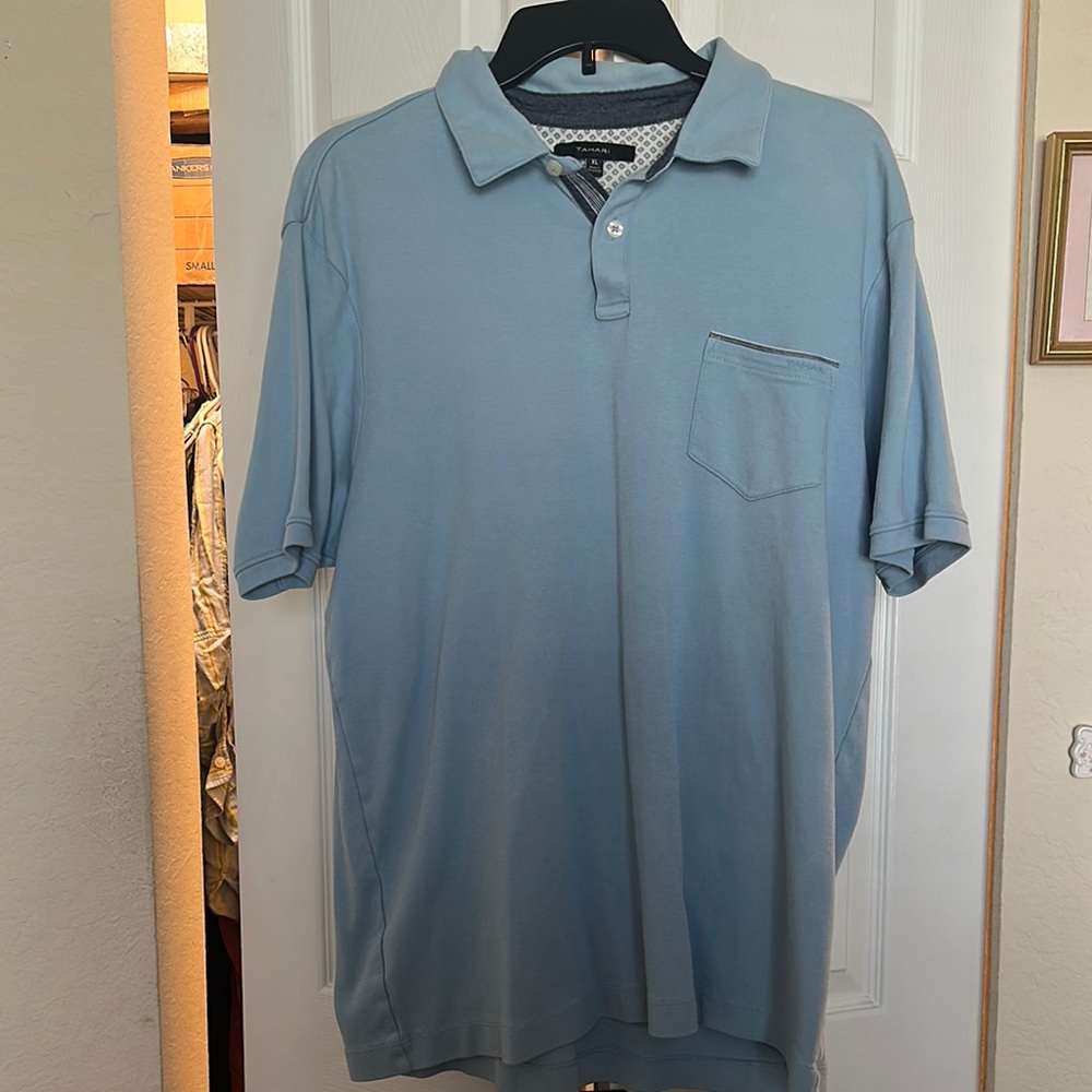 Tahari Blue Polo Shirt Classic Short Sleeve